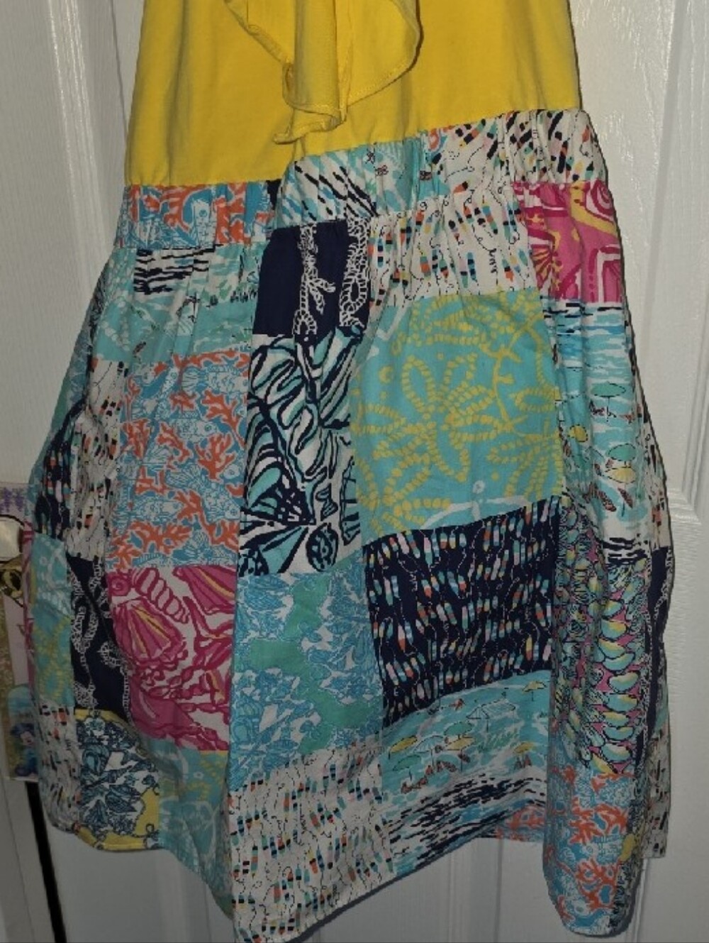 Lilly Pulitzer Yellow Halter Sundress with Patchwork Skirt with Pockets - Picture 2 of 4